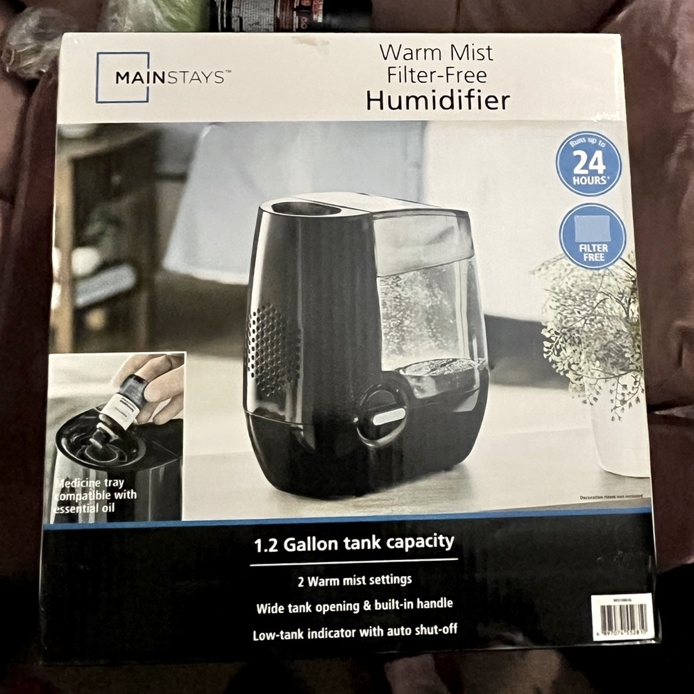 Mainstays Warm Mist Humidifier, Medicine Tray, Compatible with Essential Oil